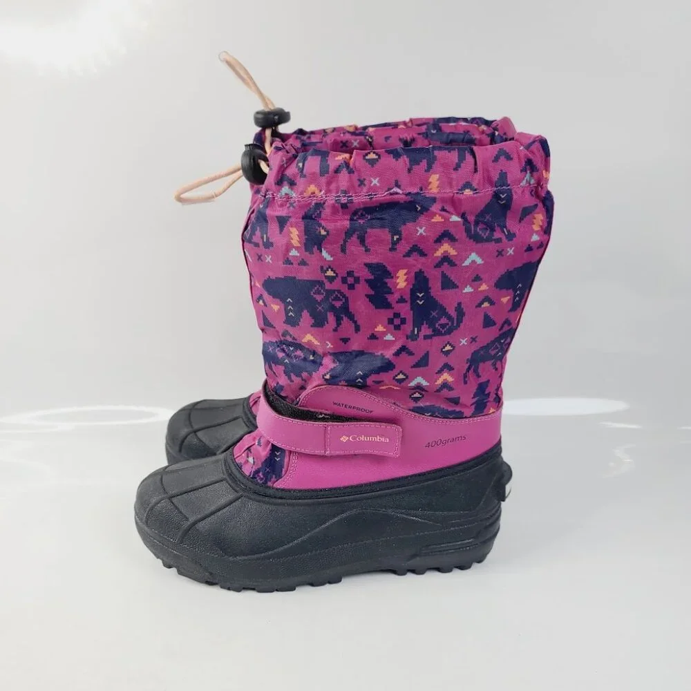 Columbia Kids' Wild Fuchsia Powderbug Forty Print Waterproof Snow Boots Size‎ 4
